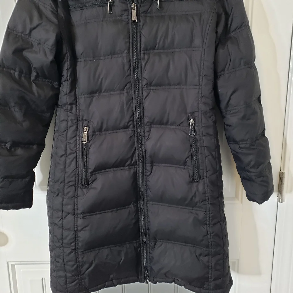 Michael‎ Kors Puffer Jacket Long Hooded Down Fill Coat Women's Size S Black